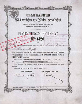Gladbacher Rückversicherungs-AG (blaugraues Papier, nur Stempel 1920)